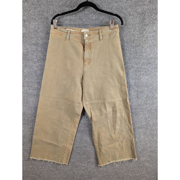 Universal Thread Denim - Universal Thread Womens Wide Leg Crop Jeans Tan Khaki Raw Hem Size 10